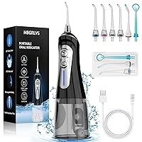 Water Dental Flosser Cordless for Teeth Pick Cleaning - Powerful Oral Irrigator with 6 Adjustable Modes,320ML Portable & Rechargeable IPX7 Waterproof Cleaner Picks for Home Travel (Black)