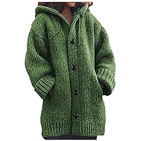 Sweaters for Women 2023 Trendy Casual Warm Loose Button Hoodie Knitting Jumper Long Tops Blouse Sweater