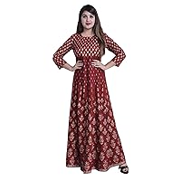Jessica-Stuff Women Printed Rayon Blend Stitched Anarkali Gown Wedding Dress (16780)