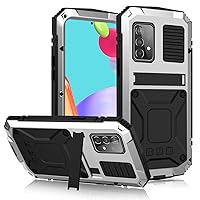 Compatible with Samsung A52 A52S Metal Case with Screen Protector Military Rugged Heavy Duty Shockproof with Stand Full Cover case for A52 A52S (Sliver)