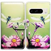 RFID Blocking Pixel 8 Pro Case,Dragonfly Purple Flower Leather Flip Phone Case Wallet Cover with Card Slot Holder Kickstand for Google Pixel 8 Pro