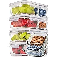 PrepNaturals 5 Pack 27 Oz Glass Meal Prep Containers - Dishwasher Microwave Freezer Oven Safe - Glass Storage Containers with Lids (Multi-Compartment)