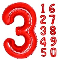 40 Inch Giant Red Number 3 Balloon, Helium Mylar Foil Number Balloons for Birthday Party, 3rd Birthday Decorations for Kids, Anniversary Party Decorations Supplies (Red Number 3)