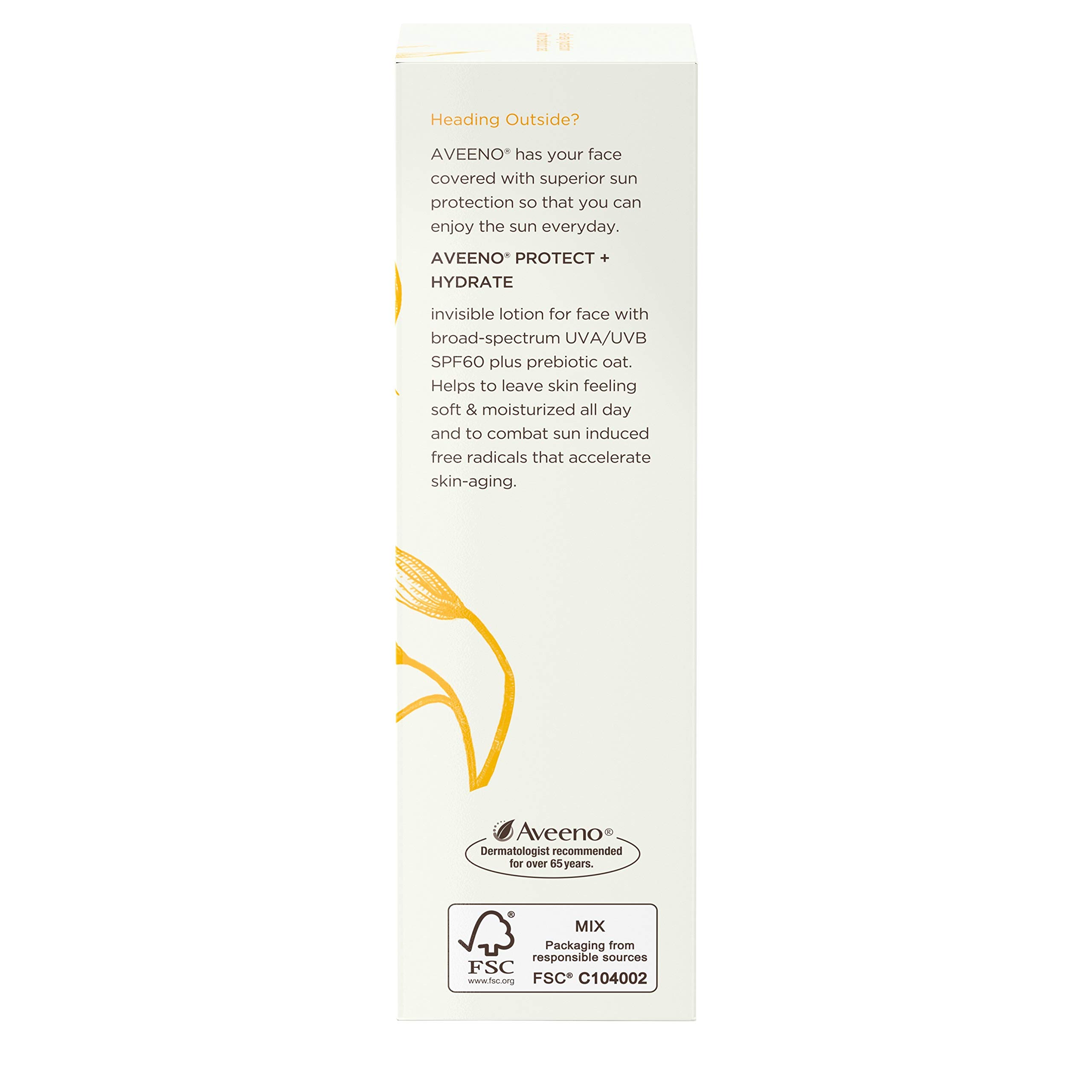 Aveeno Protect + Hydrate Moisturizing Face Sunscreen Lotion With Broad Spectrum Spf 60 & Prebiotic Oat, Weightless & Refreshing Feel, Paraben-free, Oil-free, Oxybenzone-free, 2.0 ounces