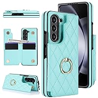 for Samsung Galaxy Z Fold 5 Wallet Case with Ring and Credit Card Holder, Cash Slot, Premium Diamond Leather Magnetic Clasp Kickstand Heavy Duty Protective Cover.(Green)