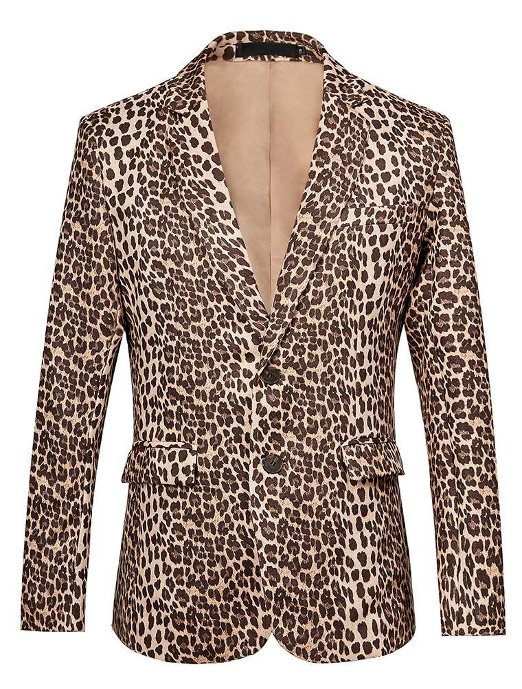 THWEI Mens Blazer Hipster Leopard Print Tuxedo Luxury Notched Lapel Slim Fit Stylish Sport Coats Jacket