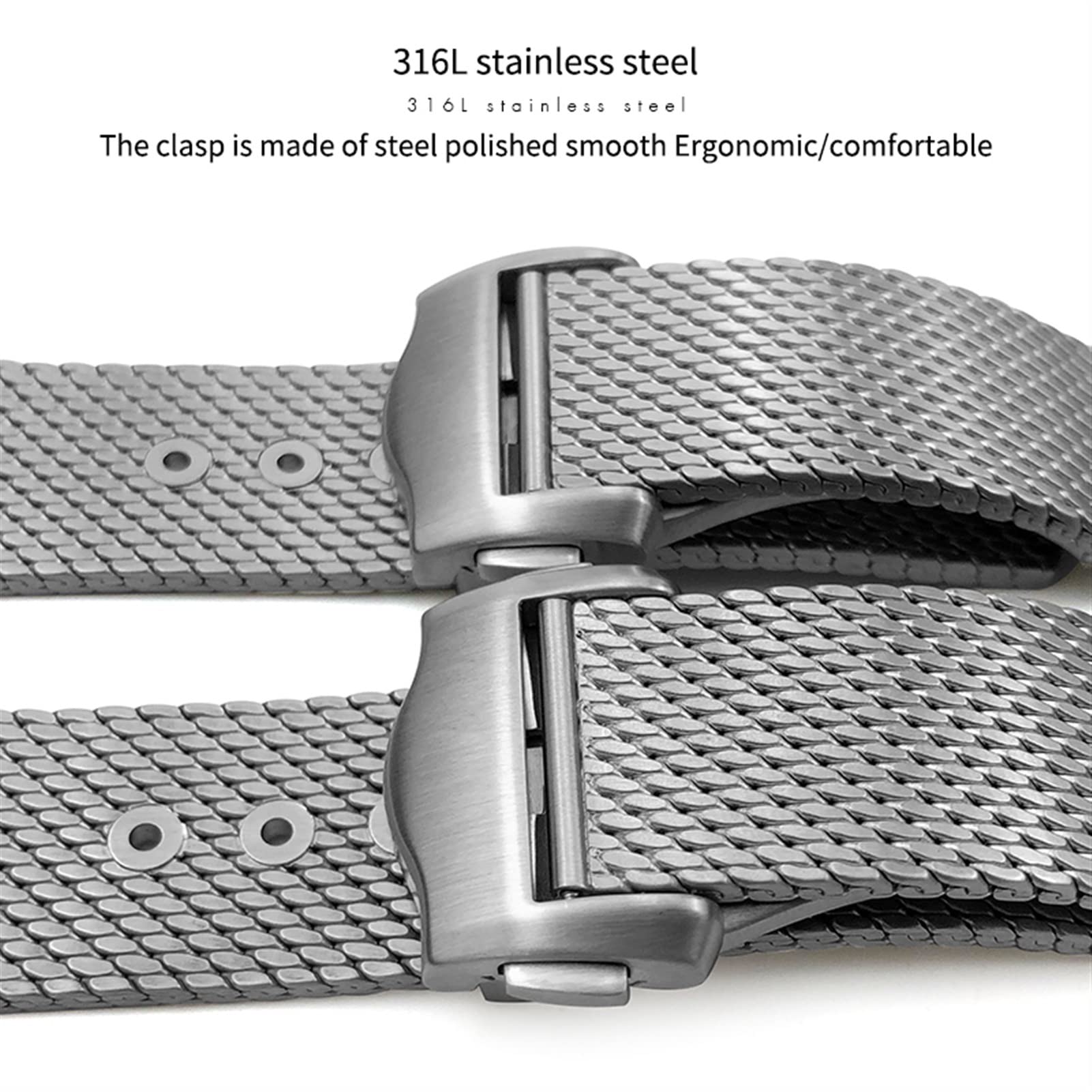 Wscebck 20mm Titanium Steel Braided Watchband Fit for Omega 007 Seamaster James Bond Watch Band Strap Deployment Buckle (Color : Silver, Size : for Omega 20mm)
