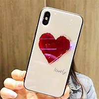 Glass Case for iphone 7,Lovely Big Heart Tempered Glass Back Cover + TPU Frame Hybrid Perfect Fit Anti-Scratch Mirror Case for Apple iphone 7/iphone 8 4.7