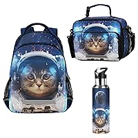 Cat Astronaut Space Kids Backpack, Lunch Box, Water Bottle for Boys Girls