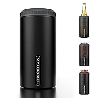 3 in 1 Slim Can Cooler for 12 OZ Skinny Can, Regular Can & Beer Bottle - Keep Cold for 6 Hours - Double Walled Insulated Stainless Steel Vacuum Beverage Can Insulator (Matte Black)