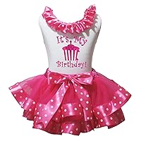 Petitebella It's My Birthday Cupcake White Shirt Hot Pink Dots Petal Skirt Nb-8y