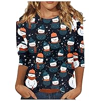Women's Casual Tops 44989 Sleeve Shirts Cute Christmas Print Graphic Tees Blouses Casual Plus Tops Pullover, S-5XL