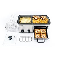 Newest 4 in 1 Hot Pot Electric with Grill and Frying Basket, Independent Dual Temperature Control, Fast Heating for Korean BBQ, Simmer, Boil, Fry, Roast, Silver