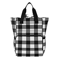 Black White Buffalo Plaid Diaper Bag Backpack for Women Men Large Capacity Baby Changing Totes with Three Pockets Multifunction Travel Back Pack for Picnicking Shopping Travelling