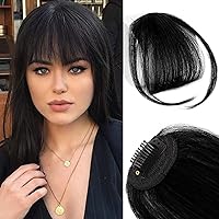 Bangs Hair Clip in Bangs Real Human Hair Wispy Bangs Fringe with Temples Hairpieces for Women Clip on Air Bangs Flat Neat Bangs Hair Extension for Daily Wear (Wispy Bangs, natural black)