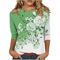 Women 3/4 Sleeve Crew Neck T-Shirt Vintage Floral Graphic Tee Oversized Loose Fit Shirts Ladies Going Out Blouse