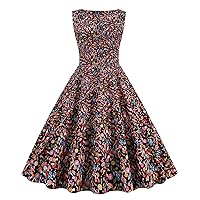 XJYIOEWT Summer Dresses for Women,Womens Casual Evening Party Dress Flower Prints Big Skirt Zipper Dress Summer Dresses