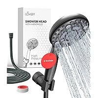 LOKBY High Pressure 6-Settings Shower Head with Handheld - 5'' Powerful Detachable Shower Head Set for low water pressure - 59'' Stainless Steel Hose - Tool-less 1-Min Installation - Black