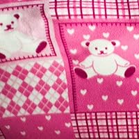Teddy Bear Fuchsia Blocks Anti Pill Animal Theme Fleece Fabric, 60” Inches Wide – Sold By The Yard (FB)