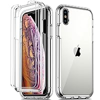 COOLQO Compatible for iPhone Xs Max Case 6.5 Inch, [Dual Layer] [2 pcs Tempered Glass Screen Protector] [14 FT Military Grade Drop Protection] 360 Full Body Heavy Duty Shockproof Phone Cover, Clear