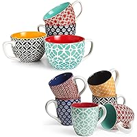 DOWAN Coffee Mugs Set of 6, Large Porcelain Mugs 16 oz for Coffee Tea and Cocoa, Vibrant Colors