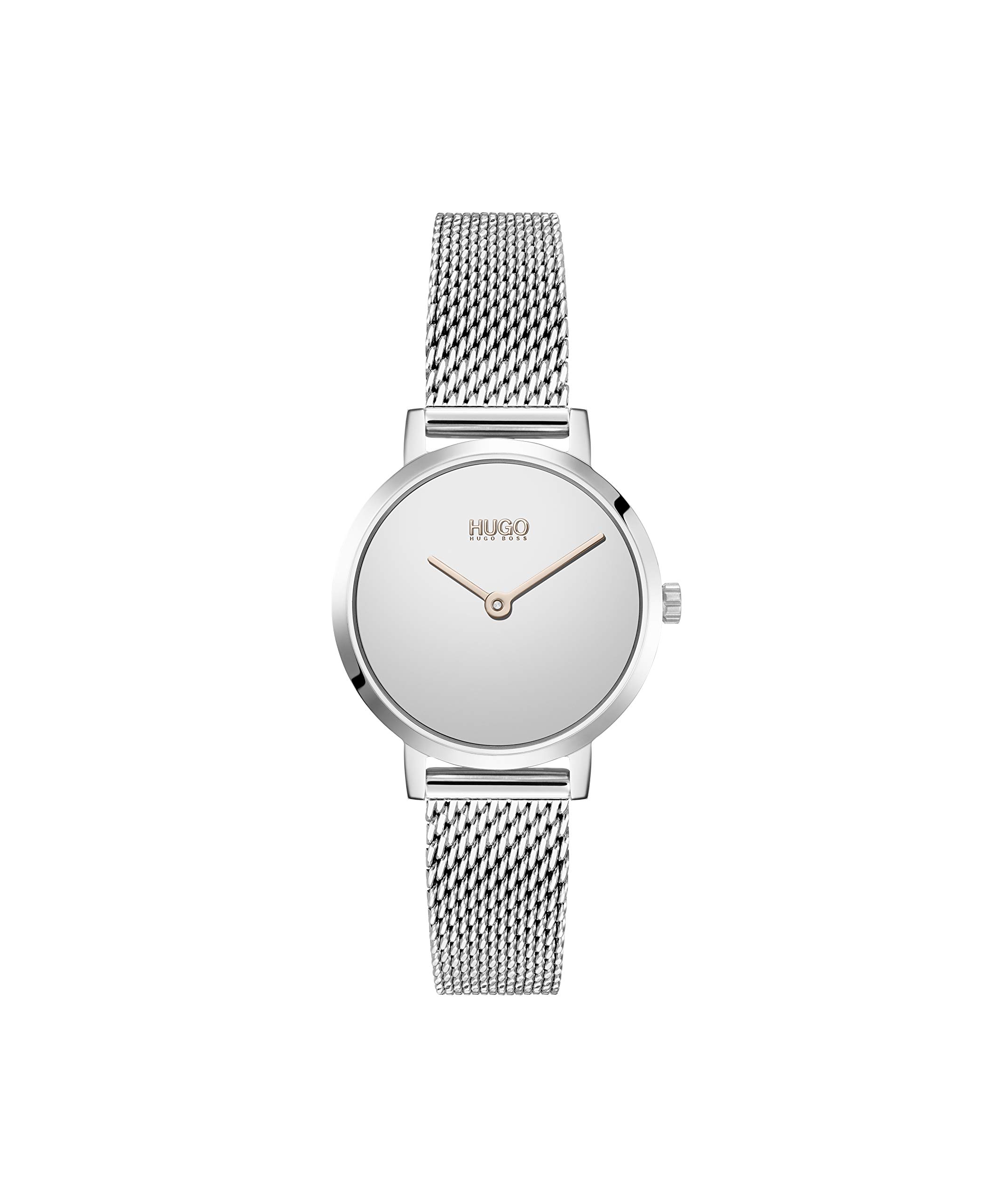 HUGO #Cherish Women's Quartz Stainless Steel Mesh Bracelet Casual Watch, Silver, 12