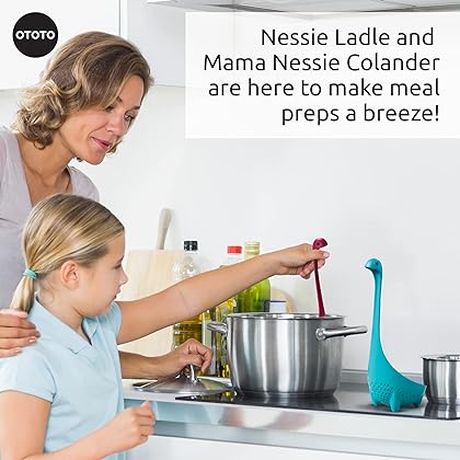 OTOTO Purple Nessie Ladle & Turquoise Mama Nessie Colander Value Pack - Special Edition Soup Ladle & Colander Set - Ladles for Cooking - Kitchen Colander for Pasta - Dishwasher Safe & BPA free Ladle