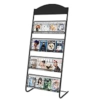 Floor-Standing Magazine Rack 4-Layer Brochure Display Newspaper Stand Iron Large Magazine Rack Information Storage Stand for Exhibition Office ,Long 24.8 In (Black)