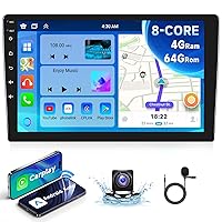 8 Core+4G+64G Android Double Din Car Stereo Radio with Wireless Apple CarPlay Android Auto, in-Dash Head Unit with 10.1” IPS Touchscreen, WiFi, GPS Navi, Bluetooth,FM/RDS, 32EQ DSP, Backup Camera