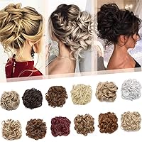 Messy Hair Bun with Combs Easy Stretch Dish Hair Chignon Extensions Curly Clip in Updo Hairpiece Short Ponytail Scrunchy for Women 95g 118# Red