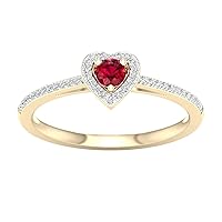 10K Yellow Gold Round Cut Blue Sapphire,Emerald, & Ruby Gemstone 1/8CT TDW Diamond Heart Shape Halo Ring for Women