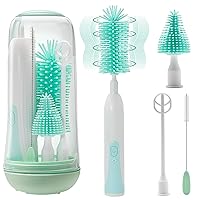 Electric Bottle Brush Cleaner, Rechargable Electric Baby Bottle Brush for Travel, Waterproof Electric Bottle Cleaner Set with Nipple & Straw Brush, Perfect Essentials Gift for Mom After Birth, Green