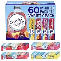 Crystal Light Sugar-Free, Lemonade, Fruit Punch, Raspberry Lemonade and Wild Strawberry On-The-Go Powdered Drink Singles Mix Variety Pack, 60 Count, Each Packet Dissolves into any 16.9 oz. by TOOZOON