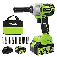 Yougfin 20V Brushless Cordless Impact Wrench, 1/2 inch Impact Gun Kit, Max 400N.M High Torque Electric Impact Driver Set with 4.0Ah Li-ion Battery & Fast Charger, 7 Sockets (3000 RPM)