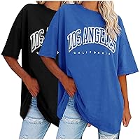 CSKJ Pack of 2 Oversized T-Shirt Women's Elegant T-Shirt Casual Fashion Motif Clothing Los Angeles Tops Summer Blouse Tops Women Loose Basic Cotton Tee Shirts Blouses S - 5XL