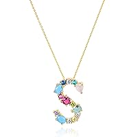 Cubic Zirconia Initial Necklace For Women | Dainty Initial Necklace | 18k Gold Plated Colorful Crystal Letter Necklace For Girls