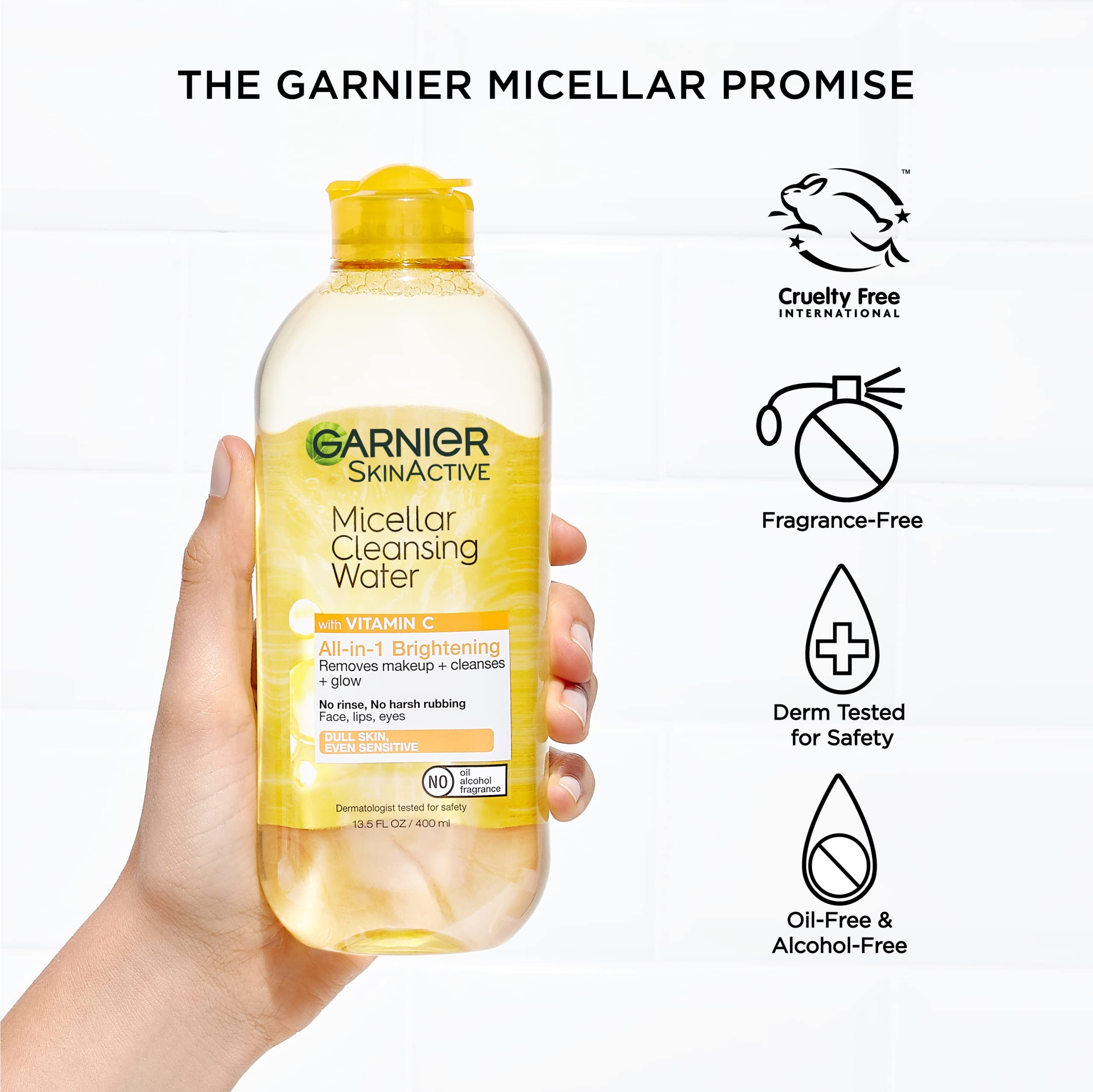 Garnier SkinActive Micellar Water with Vitamin C, Facial Cleanser & Makeup Remover, 13.5 Fl Oz (400mL), 1 Count (Packaging May Vary)
