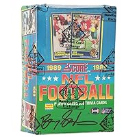 1989 Score Football Unopened Wax Box BBCE Sealed Wrapped - 36 Packs (Barry Sanders Signed Box) - Autographed Footballs