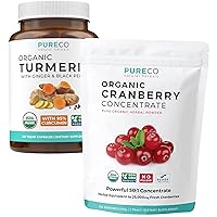 Turmeric & Cranberry Powder (3-Month Supply) Berry Turmeric Blend Bundle of Organic Turmeric Curcumin with Black Pepper & Ginger (120 Caps) & Organic Cranberry Concentrate Powder Extract (100 Scoop)