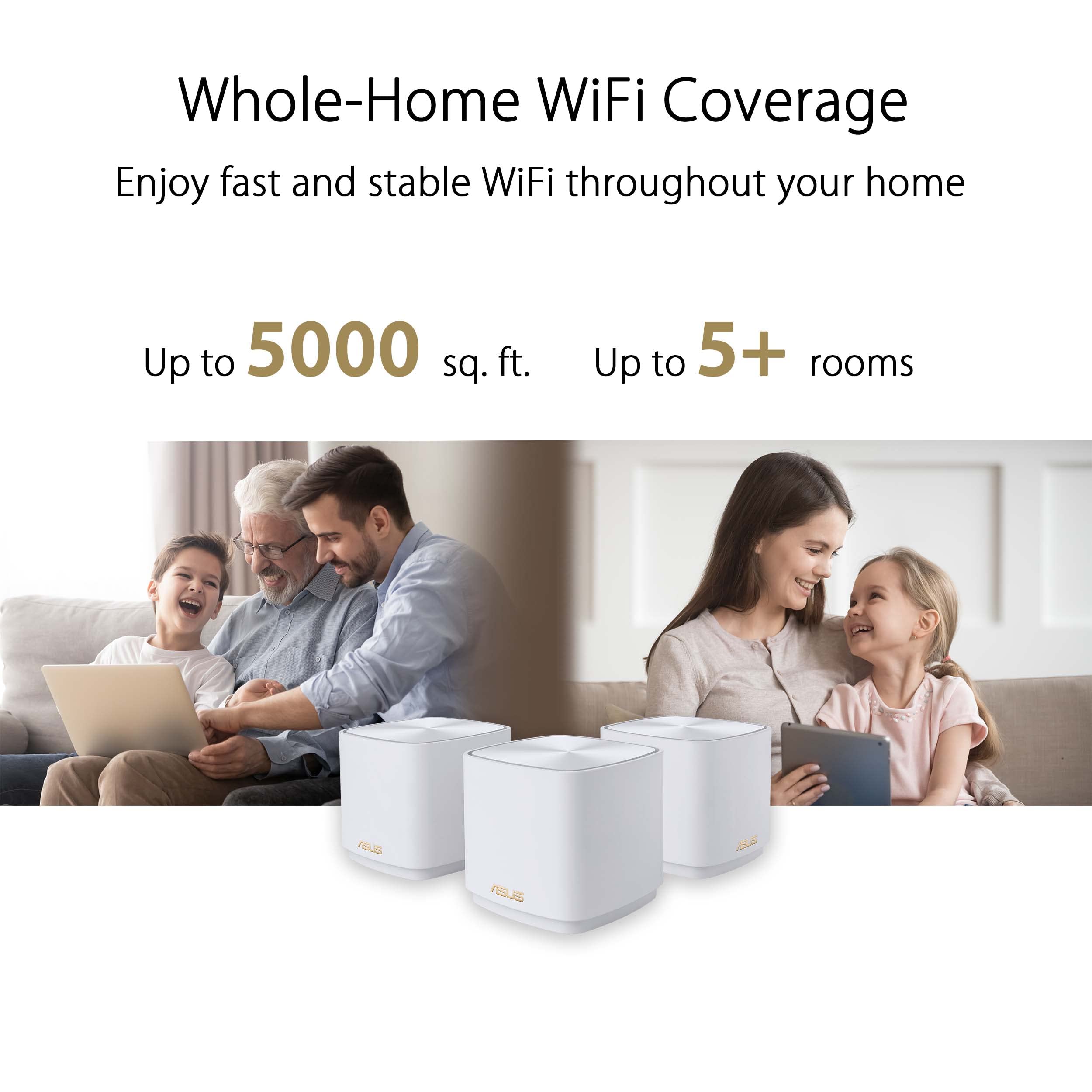 ASUS ZenWiFi AX Mini (XD5) Dual-Band Whole Home Mesh WiFi System (3 Pack), WiFi 6, 802.11ax, up to 5000 sq ft & 5+ Rooms, AiMesh, Lifetime Free Internet Security, Parental Controls, Easy Setup