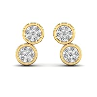 14K Yellow Gold Plated Round AAA+ Cubic Zirconia Double Circle Cluster Stud Earrings
