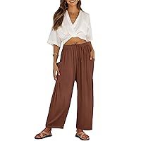 ZESICA Women's Linen Wide Leg Pants High Waist Drawstring Casual Loose Flowy Palazzo Harem Trousers with Pockets