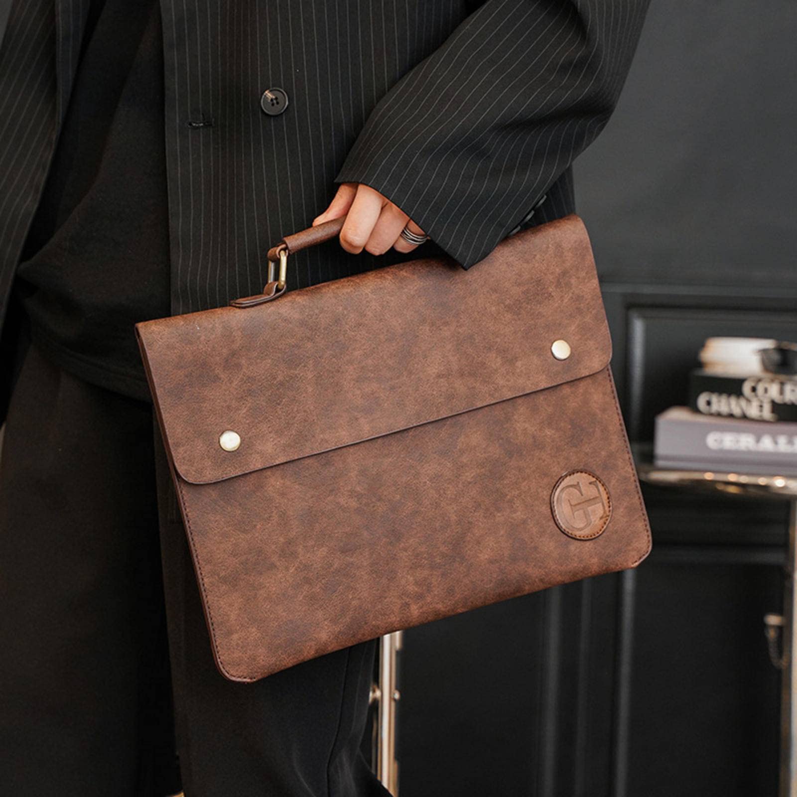 n Retro Fashion Men's Handbag Ultra-Thin Document Briefcase Fashion Casual Men's and Women's Handbags Trendy Small Bag New