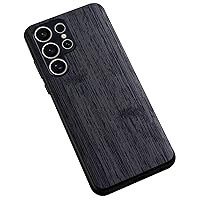 Case for Samsung Galaxy S24ultra/S24plus/S24 Ultra-Thin Wood Texture PU Leather Cover Soft TPU Bumper Shockproof Protection (Black,S24)