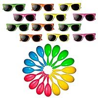 Neliblu Party Favors - 24 Neon Maracas - Noisemaker for Birthday Parties and Kids Sunglasses - 80’s Style Sunglasses for Pool Parties