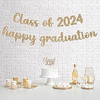 Class of 2024 Banner Graduation Party Decorations- Real Glitter Gold Graduation 2024 Banners - 2024 Grad Supplies