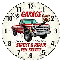 CHGCRAFT 12inch Car Wall Clock Pickup Truck Round Wooden Wall Clock Silent Non Ticking Clock Farmhouse Wall Clock for Office Home Bedroom Living Room Bathroom Kitchen Decor