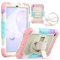 Heavy Duty Shockproof TPU Case for Samsung Galaxy Tab A 8.4 SM-T307/T307U 2020 Kids Case,Rugged Dropproof Protective Cover W Screen Protector+Rotating Kickstand+Handle+Shoulder Strap,Pink