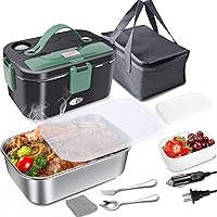 Electric Lunch Box Food Heater,1.8L Leakproof Food Warmer Heating Lunch Box, Portable Heated Lunch Boxes for Adults/Car/Truck/Home/Work, 12V 24V 110V 80W (Blue & Green)