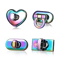 TXIN 4 Pieces Turn Lock Clasp, Rectangle Oval Heart Shape Twist Lock Fasteners, Zinc Alloy Purse Closure Latches, Metal Hardware Clip Clasp Buckles for DIY Handbag Making Accessories, Rainbow Color